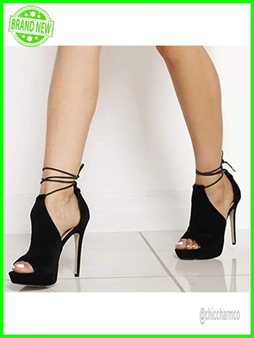 Faux Leather Peep Toe Platform Heels Strappy Lace Up Stilettos Dress Pumps